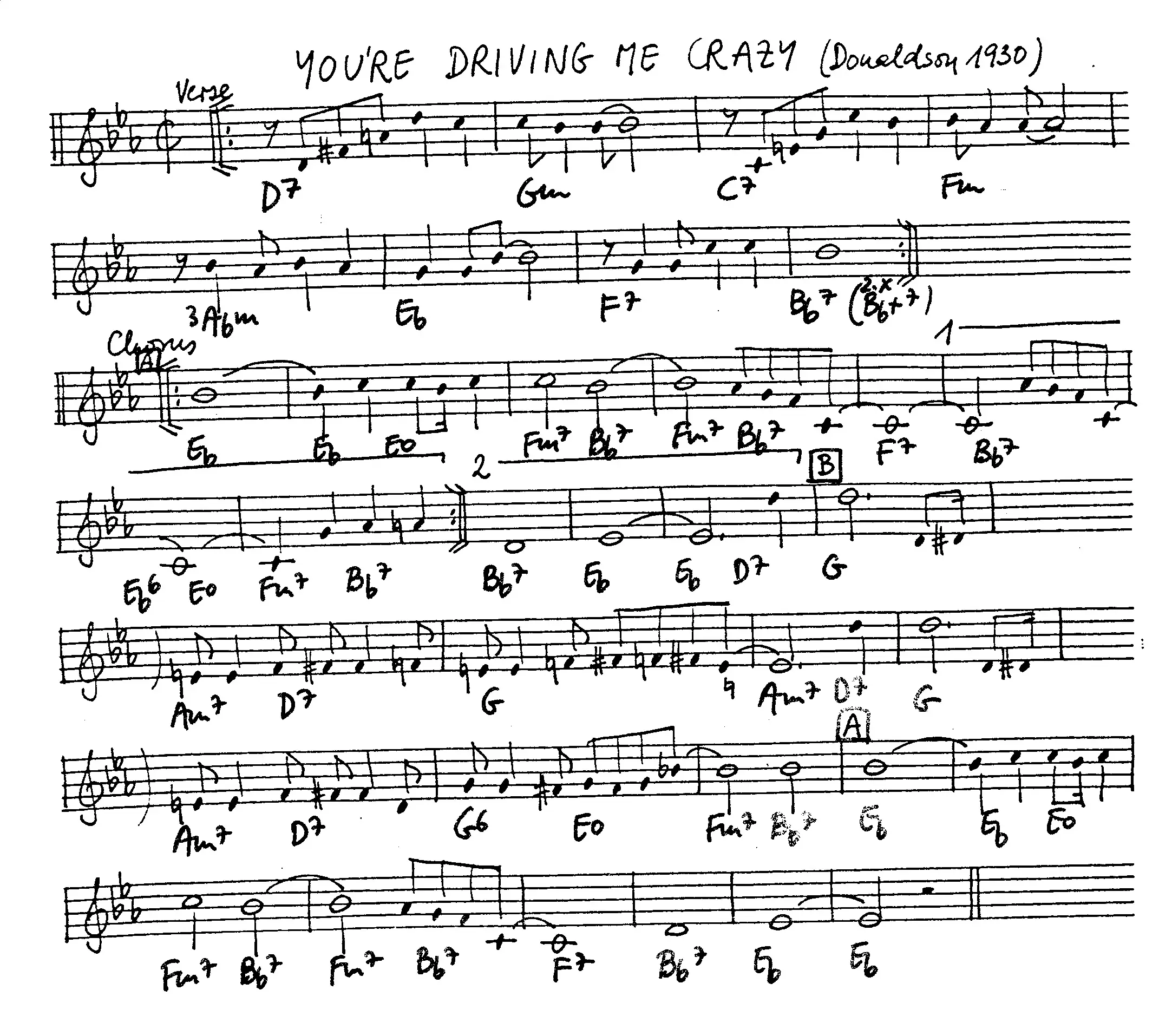 you're driving me crazy free jazz leadsheet - Courtesy of the Jungle Jazz Band